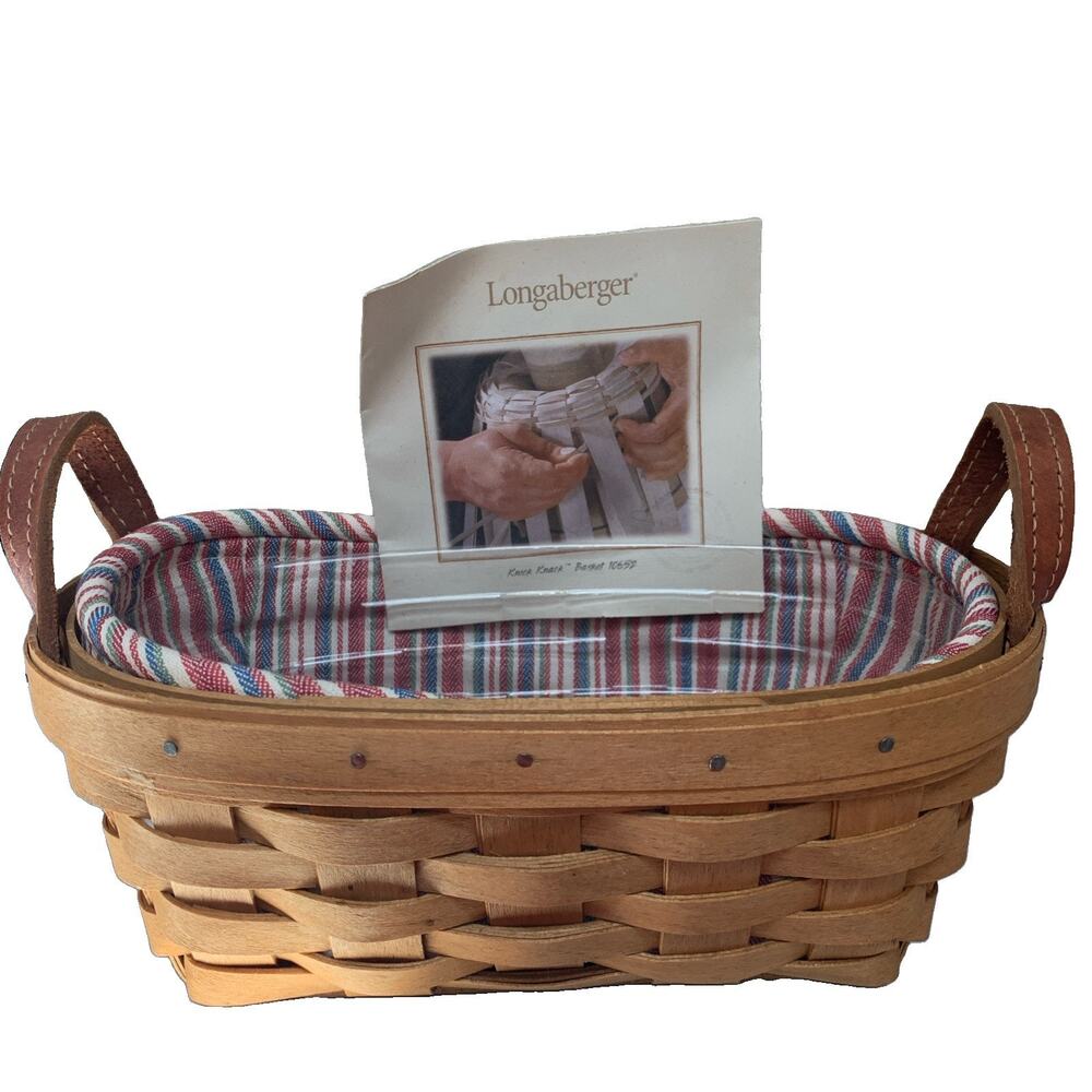 Longaberger 2004 Knick Knack Basket Set Liner Protector Leather Handles - Picture 2 of 7